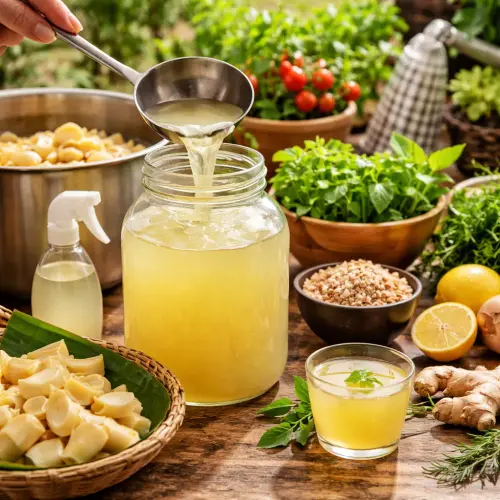 boiled rebung water, rebung water for plants, uses of bamboo shoot water