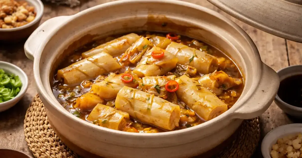 clay pot guzhou slow-cooking rebung, clay pot cooking, Guzhou slow cooker, rebung recipe