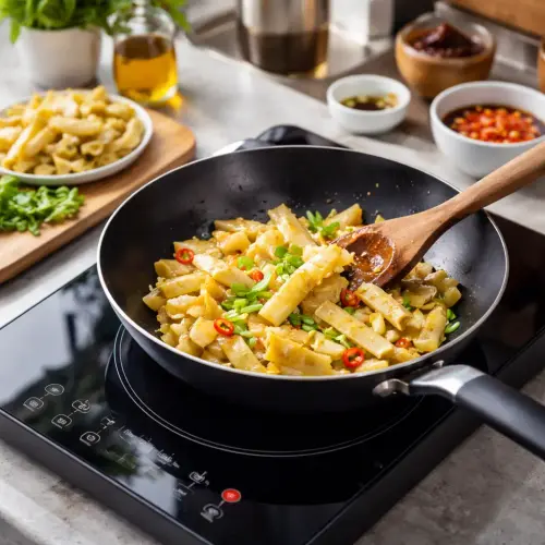 cooking bamboo shoots on induction stove