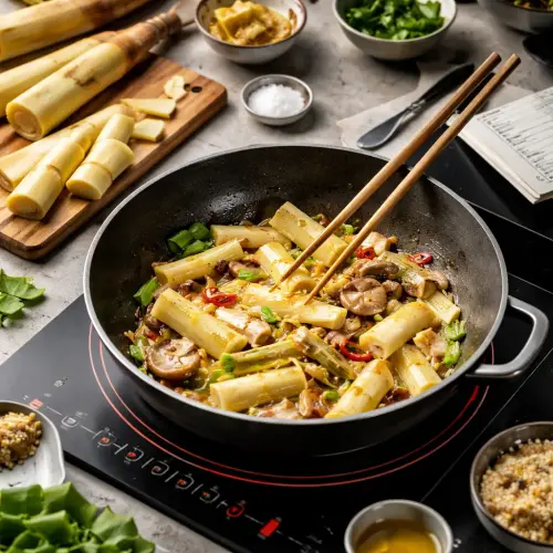 cooking bamboo shoots on induction stove, cooking bamboo shoots, induction stove bamboo shoots, energy saving bamboo shoots