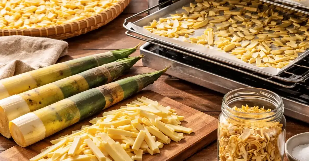 dehydrating bamboo shoots, how to dry bamboo shoots, oven drying bamboo shoots