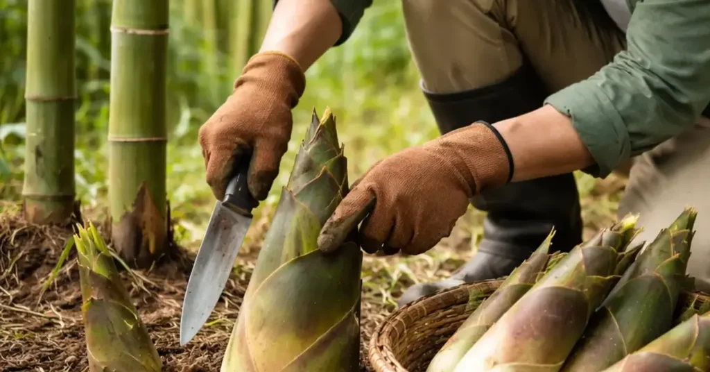 how to harvest bamboo shoots without killing the parent plant, harvest bamboo shoots, sustainable bamboo harvesting, bamboo shoot harvesting without killing plant
