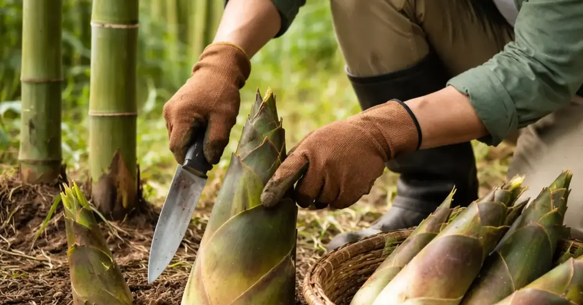 how to harvest bamboo shoots without killing the parent plant, harvest bamboo shoots, sustainable bamboo harvesting, bamboo shoot harvesting without killing plant