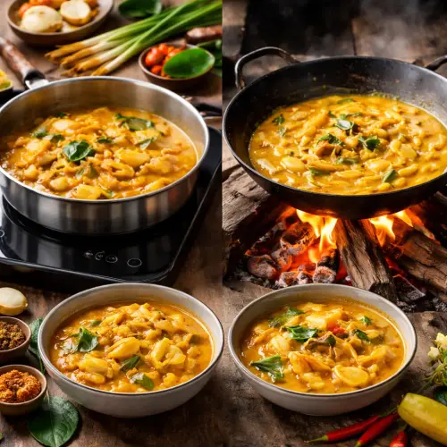 induct cooking vs wood-fire cooking, gulai rebung recipe, induction cooking vs wood fire, modern bamboo shoot curry