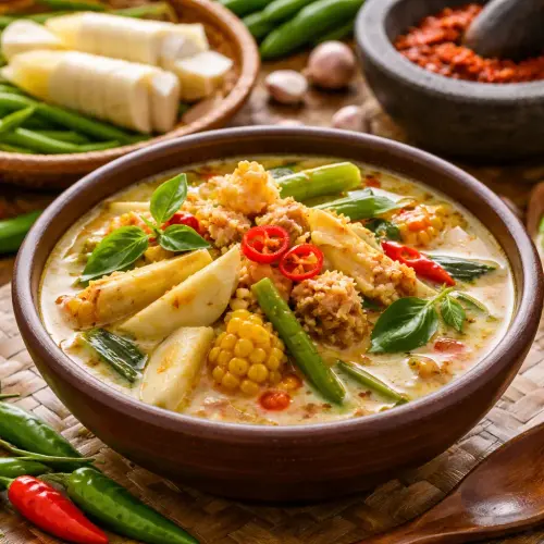 lodeh rebung, Lumajang lodeh rebung, lodeh rebung recipe, spicy coconut bamboo shoot soup