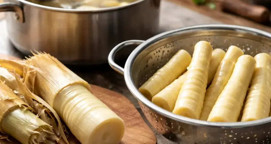 Peeling and Parboiling Rebung