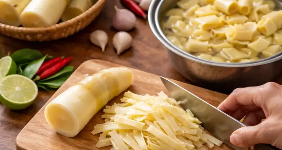 Fresh Rebung: Boiling and Slicing