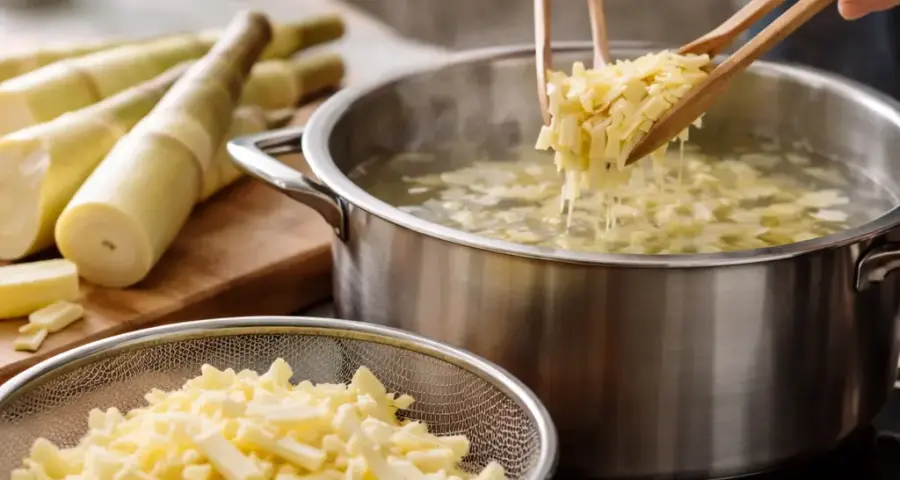 Step 1: Prep and Blanch the Rebung