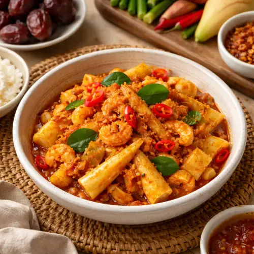 sambal goreng rebung, spicy side dish for sahur, simple sambal goreng rebung recipe
