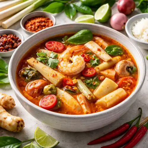 Tom Yam Rebung Soup, Thai-Indonesian fusion recipe, tangy soup appetizer