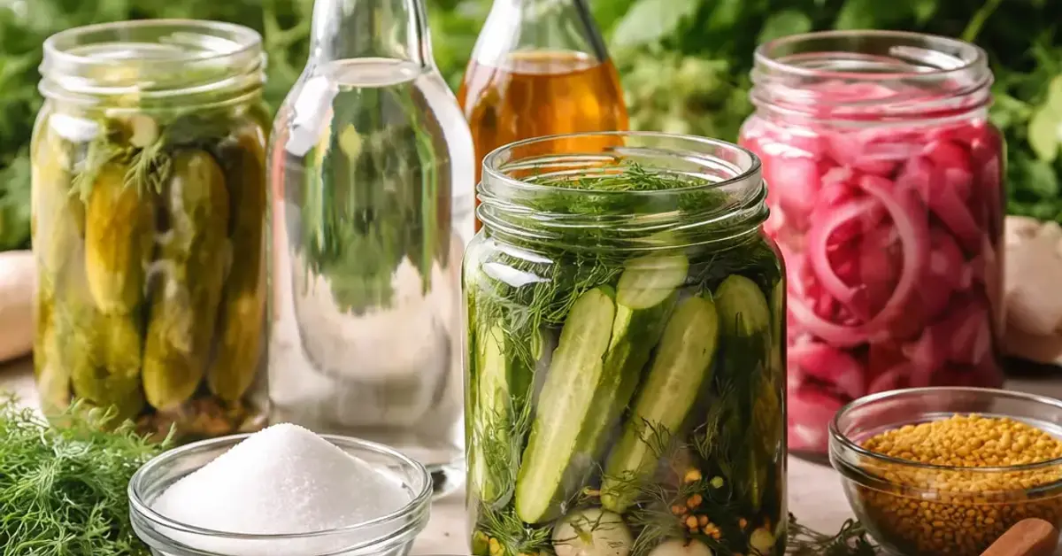 vinegar ratio, pickling vinegar ratio, sugar in pickling, quick pickle vs fermented