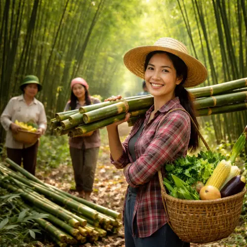 women bamboo harvesters family food security